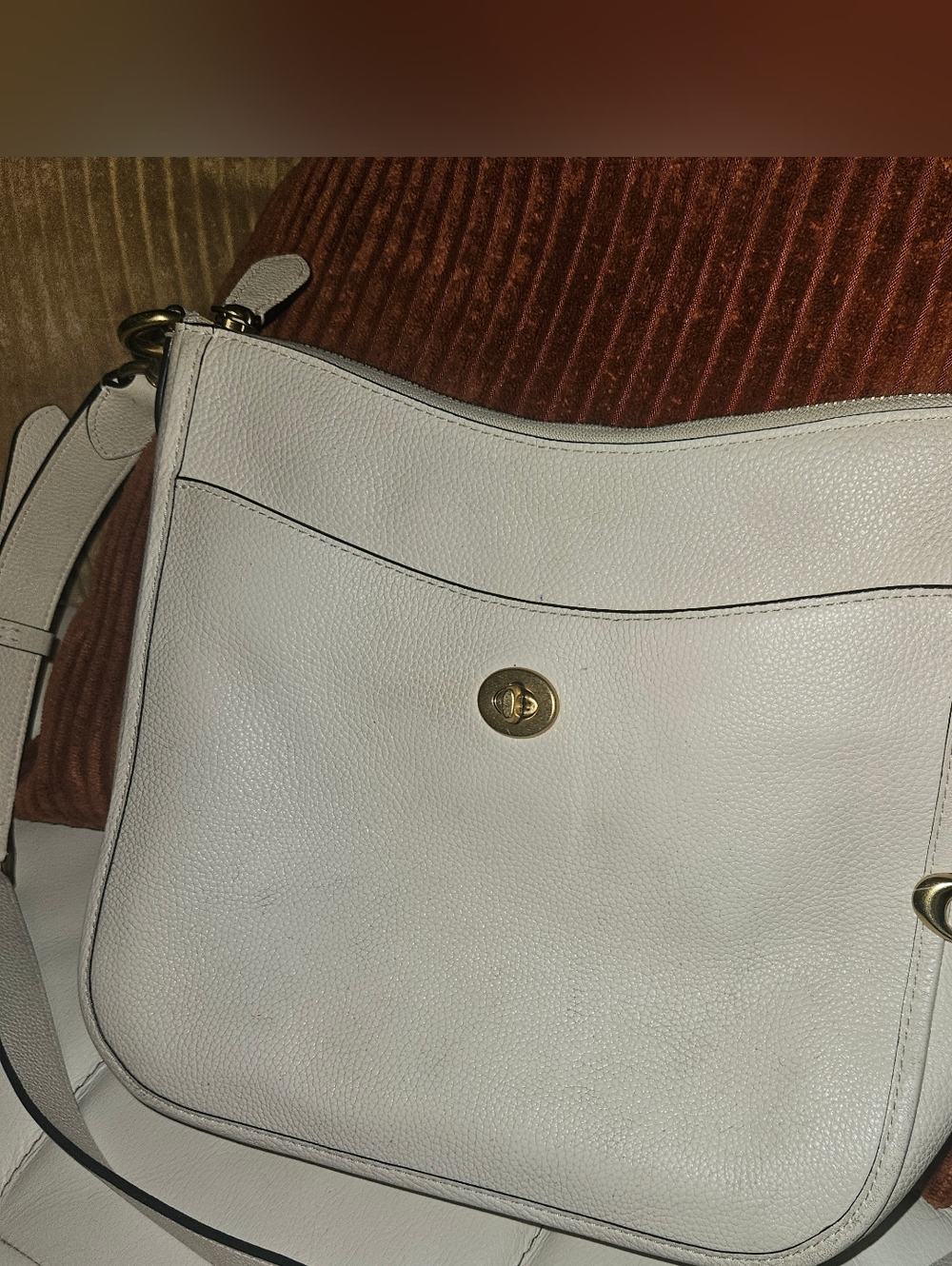 COACH Pebble Chalk Leather Chaise CrossbodClassic White Leather Shoulder Bag